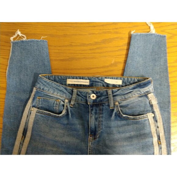 Pilcro & The Letterpress High-Rise Distressed Blue Denim Jeans W/ Side Stripes - Picture 4 of 9